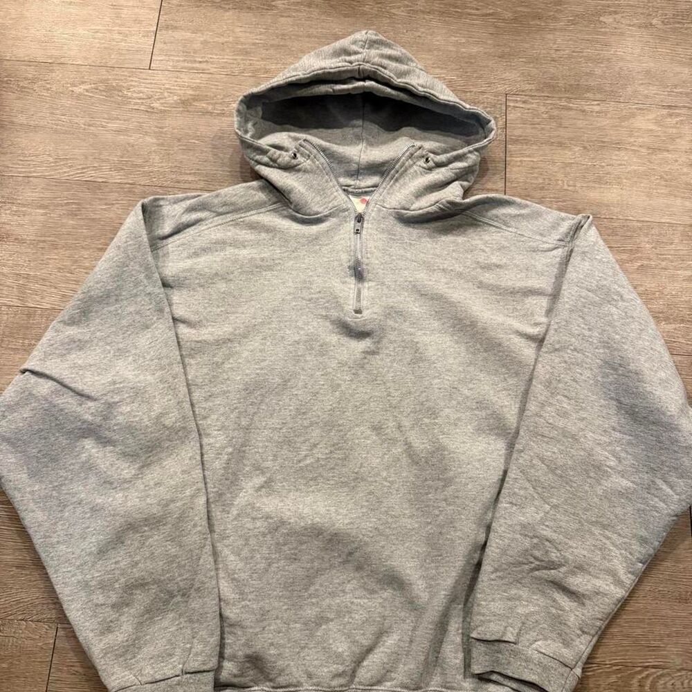 Vintage 2000s Fruit of the Loom Premium Blank Quarter Zip Hoodie Grey Large